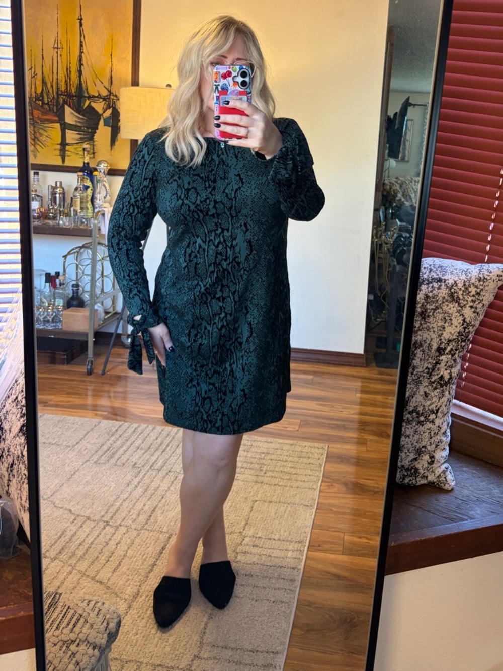 Anthropologie Hutch green Black Snake Print Mini Dress python cocktail shift